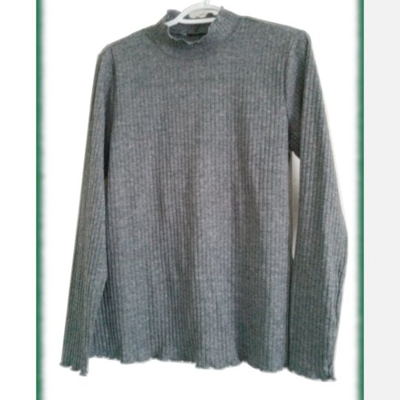 Joe Fresh Women's Long Sleeve Lettuce Trim Turtleneck, Grey, XL - Picture 1 of 7